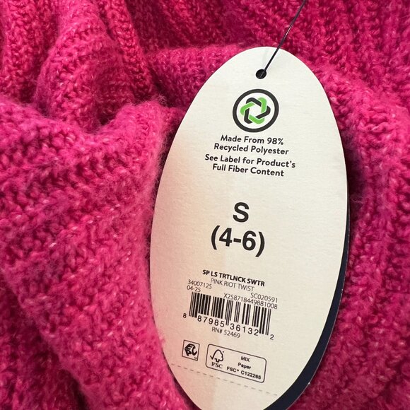 Scoop Women's Shaker Stitch Turtleneck Sweater Lightweight  In Pink Size S - Picture 10 of 11